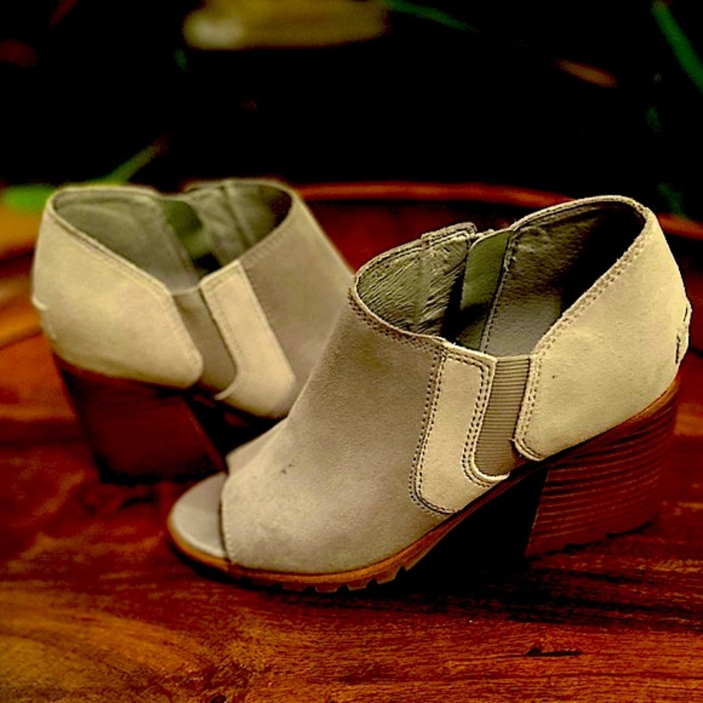 SOREL,NADIA LEATHER PEEP-TOE BOOTIE SIZE 7 - Picture 6 of 14